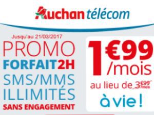 Forfait Auchan Telecom à 1,99€/mois à vie : 2H, 20Mo et SMS/MMS illimités !