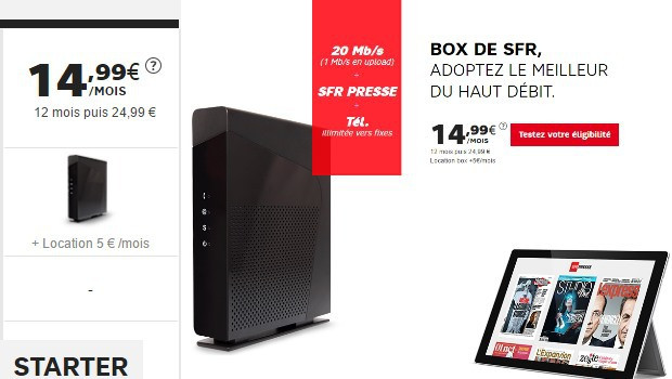 Box de SFR en ADSL, 2P, à moins de 20€/mois la première année