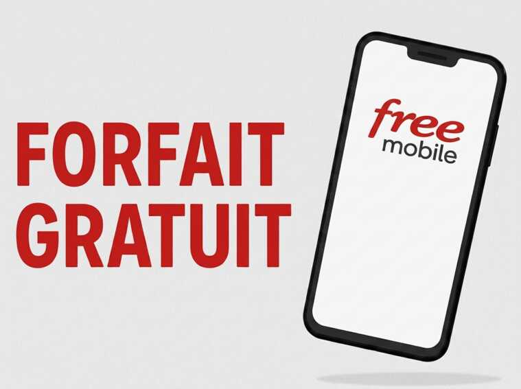 Smartphone marqué "forfait gratuit" et logo de Free Mobile, car mini forfait offert aux abonnés Freebox