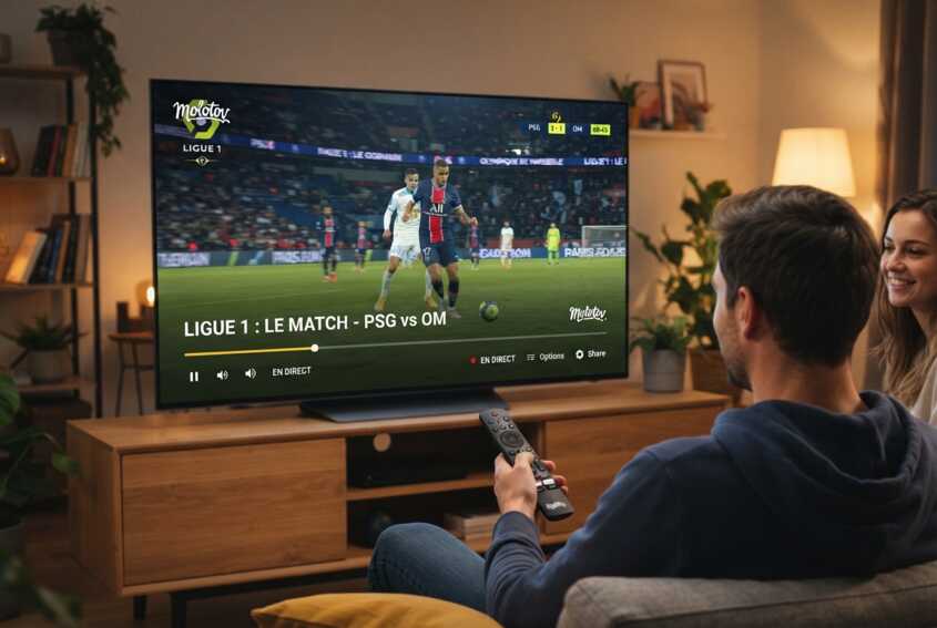 Logo de la chaîne Ligue 1+ diffusée sur l'interface de l'application Molotov.
