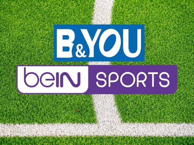 Logos de B&YOU et beIN sport sur pelouse, car pack avec forfait mobile de 170Go en 5G