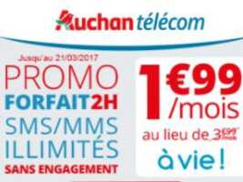 Forfait Auchan Telecom à 1,99€/mois à vie : 2H, 20Mo et SMS/MMS illimités !