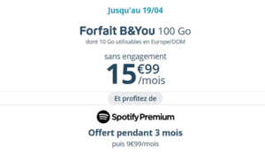 Forfait Bouygues : 100 Go à prix canon avec Spotify offert en avril