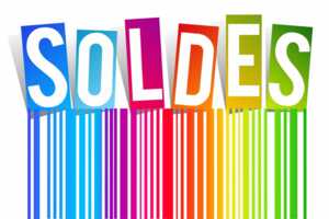 Logo SOLDES multicolore, car le Z Flip6 de Samsung est à 500€ avec un forfait 200 Go de RED by SFR