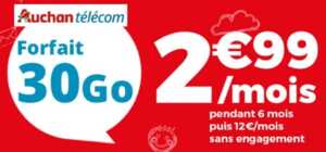 Forfait pas cher : 30 Go pour 2,99 euros par mois chez Auchan Telecom, derniers jours !
