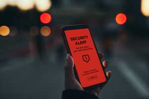 Portable avec écran rouge d'alerte, mais heureusement un VPN est intégré avec les forfaits mobile de Free