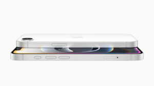 iPhone 16e vu de la tranche, en promo chez Rakuten