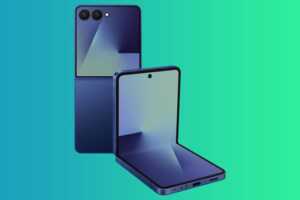 Samsung Galaxy Z Flip7 sur fond vert, en promo avec forfait 200 Go et Chrombook Go chez Bouygues Telecom