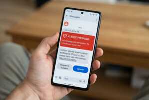 Smartphone Google Pixel affichant une notification d'alerte de phishing par SMS.