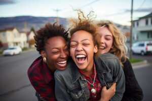 3 copines qui rient dans la rue, pour 3 forfaits exceptionnels chez NRJ Mobile