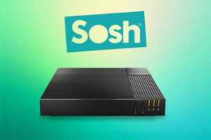 Livebox 5 et logo de Sosh, car La Boîte est la moins chère des Box Fibre