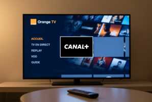 Logo de la chaîne Canal+ affiché sur l'interface de la télévision Orange.