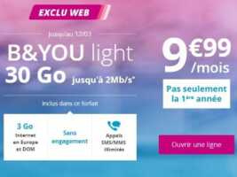 Forfait mobile Bouygues : 30 Go à 10€ à vie pour le B&You Light avec débit limité