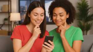 Deux femmes contentes qui comparent leur forfait 150Go Cdiscount aux autres promos
