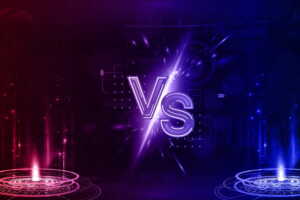 "VS" écrit au laser sur fond noir, car match des forfaits 130Go proposés chez RED, Free, Sosh et B&YOU