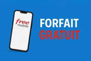 Forfait Free Mobile gratuit sur fond bleu, si abonné Freebox