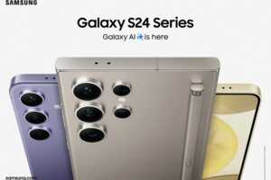 3 smartphones Galaxy S24 de couleurs pastels, avec une Galaxy Watch FE offerte chez Samsung