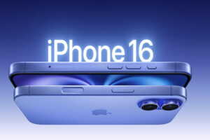 iPhone 16 bleu vu du dessus, en super promo chez Rakuten