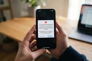 Message d'erreur concernant une faille de sécurité affiché sur l'écran d'un iPhone.