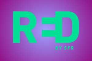 Nouveau logo de RED by SFR, en vert sur fond violet, car sa RED Box est un bon plan au prix fixe de 20.99€/mois, avec frais de mise en service offerts