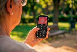 Une personne âgée tient un téléphone SPC Solaris Pure