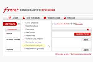 Capture d'écran de l'espace client montrant comment rattacher sa ligne Free Mobile à son abonnement Freebox