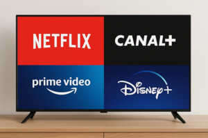 Logos des applications de streaming sur écran TV, toutes incluses dans la Freebox Ultra