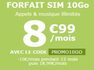 Forfait SIM La Poste Mobile 10Go à 8,99€/mois, sans engagement, avec la musique Universal illimitée