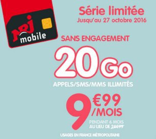 NRJ Mobile : un forfait 20 Go pour 9,99€/mois !