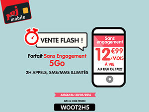 Vente flash forfait NRJ Mobile Woot 2 heures et 5 Go, 12,99€ à vie !