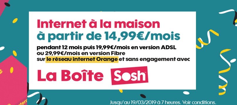Internet pas cher : la boîte Sosh bradée à 14,99 euros/mois en ADSL et fibre