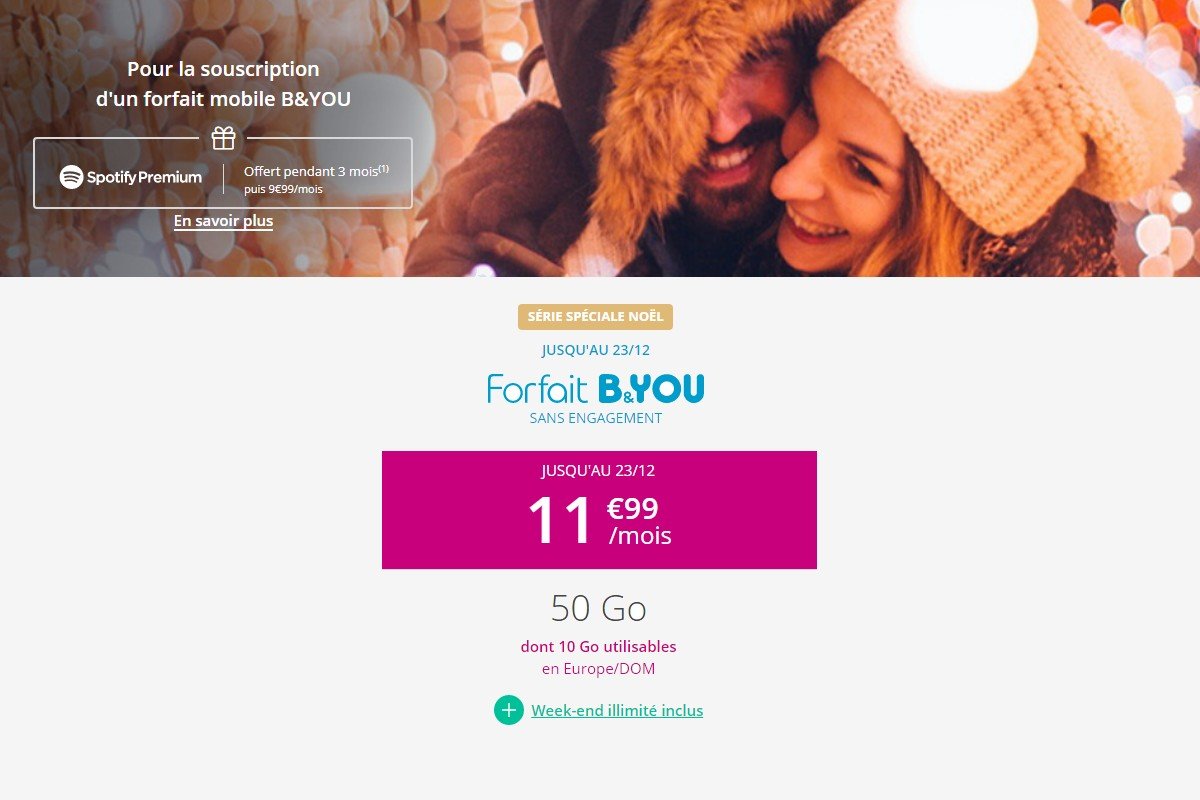 Bouygues Telecom améliore ses forfaits B&YOU pour Noël