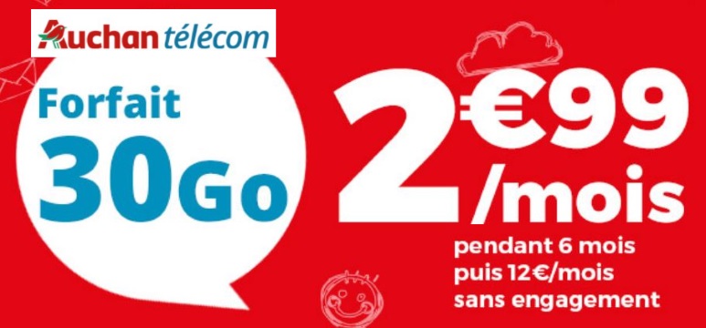 Forfait pas cher : 30 Go à 3 euros/mois, le très bon plan d'Auchan Telecom
