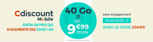 Cdiscount Mobile : le forfait 40go à prix anniversaire