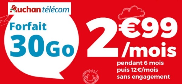 Forfait pas cher : 30 Go pour 2,99 euros par mois chez Auchan Telecom, derniers jours !
