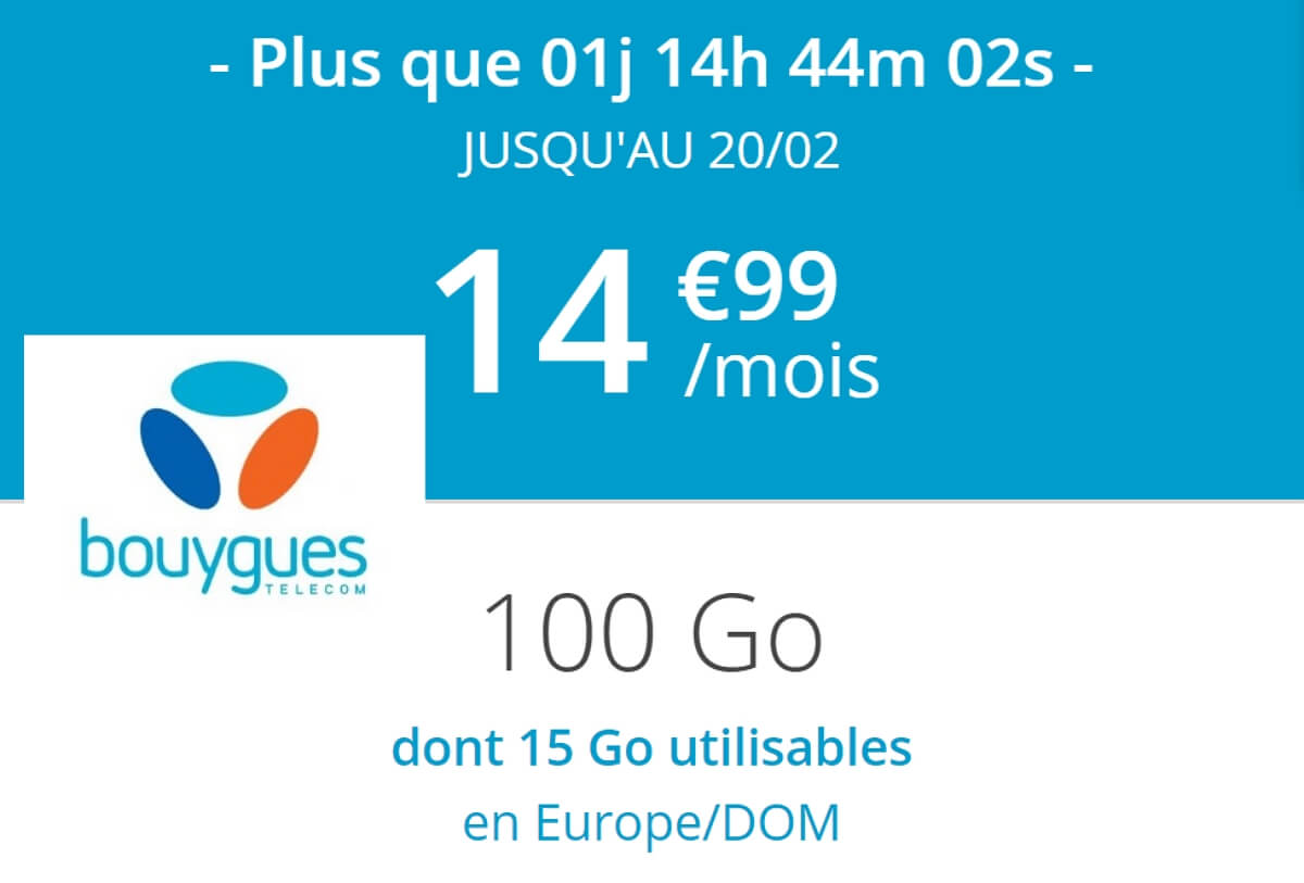 Forfait en promo : 100 Go pour 15€/mois en vente flash chez Bouygues