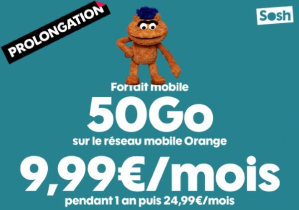 Forfait Sosh : l'offre 50 Go en promo à 10€/mois sur le réseau Orange