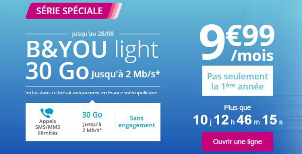 Bouygues : un forfait B&You 30 Go à 10€/mois, mais avec débit réduit