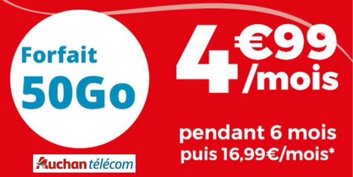 Forfait pas cher : la promo 50 Go à 5 euros par mois revient chez Auchan Telecom