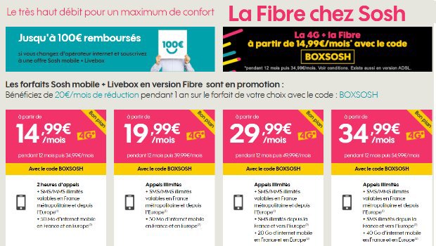 Sosh Mobile + Livebox toujours à plus de 50% de remise pendant un an !