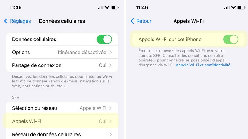 Paramétrer les appels wifi sur iOS