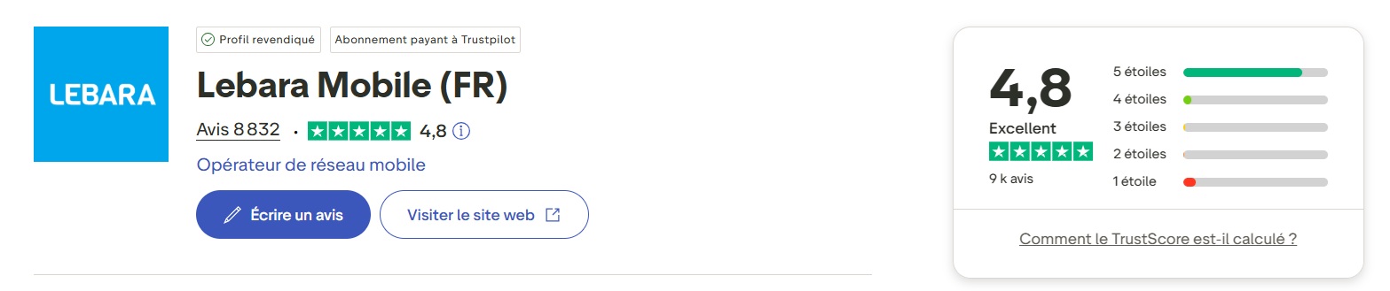 Avis TrustPilot Lebara