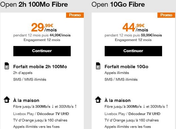 Box + forfait 50Go Orange : 36€/mois en ADSL ou fibre
