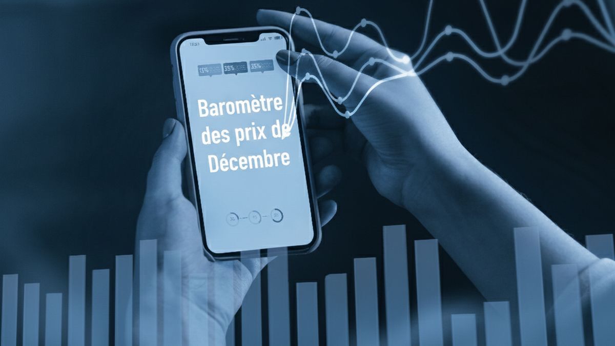 Smartphone avec inscrit "baromètre des prix de décembre"