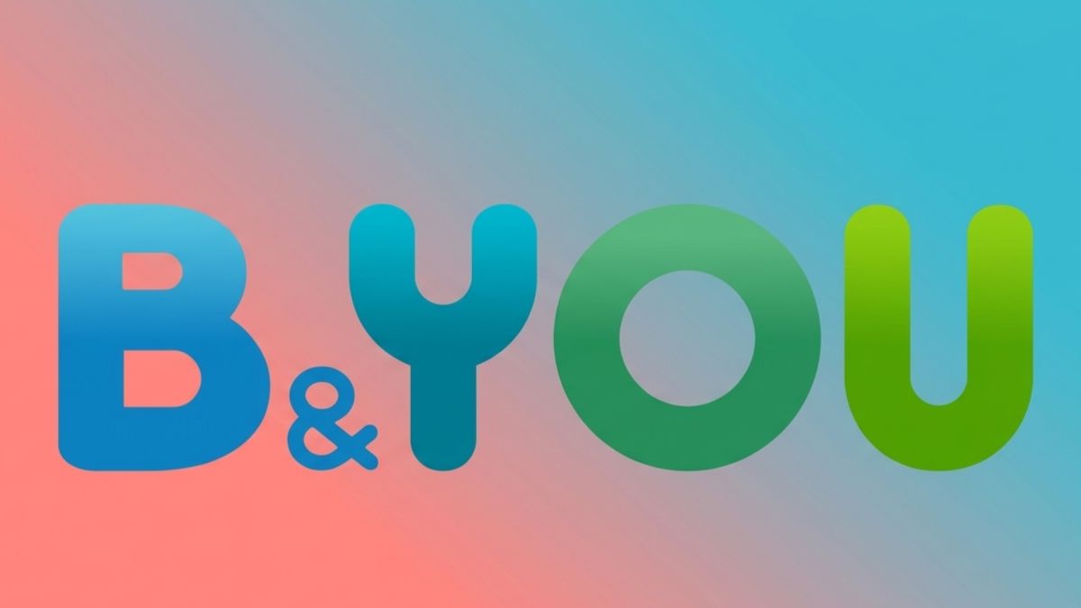 Logo B&ou sur fond rose et bleu