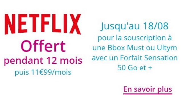 Bouygues : 33 €/mois pour une box Internet, un forfait 50 Go et un an de Netflix