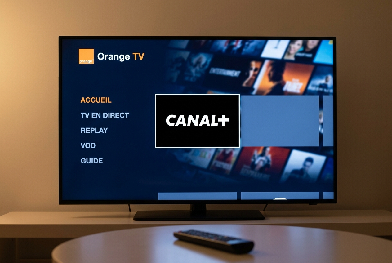 Logo de la chaîne Canal+ affiché sur l'interface de la télévision Orange.