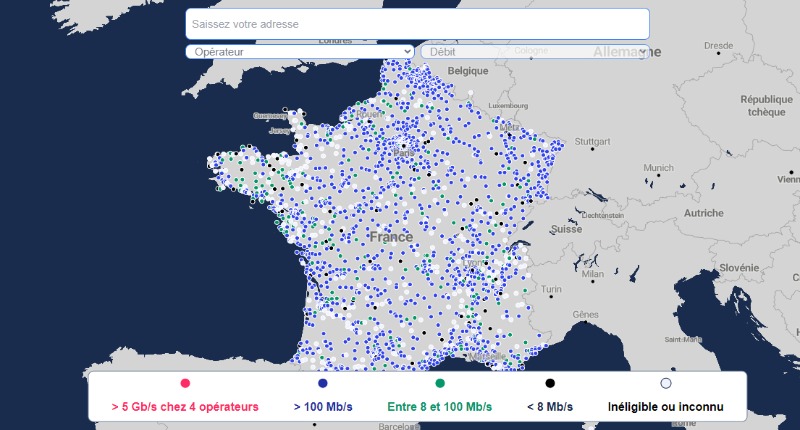 Carte des débits internet éditée par Ariase
