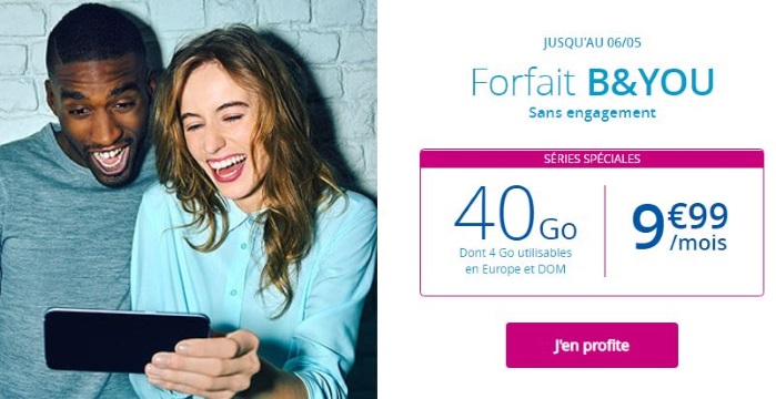 Forfait en promo : Bouygues relance le B&You 40 Go à prix fixe, 10 euros/mois