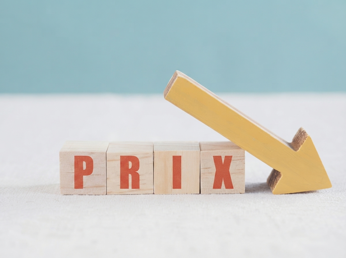 Flèche baissée sur cubes "PRIX", car YouPrice diminue de 1€ le prix de son forfait 5G de 200Go sur le réseau Orange